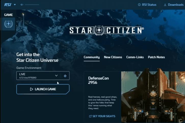Star Citizen launcher and graphics settings screen