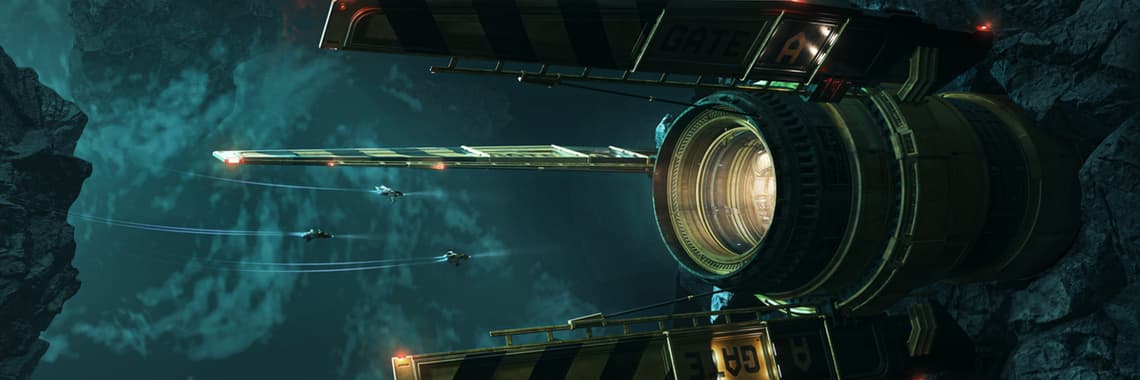 Star Citizen Alpha 4.8 banner artwork showing the Tactical Strike fleet composition